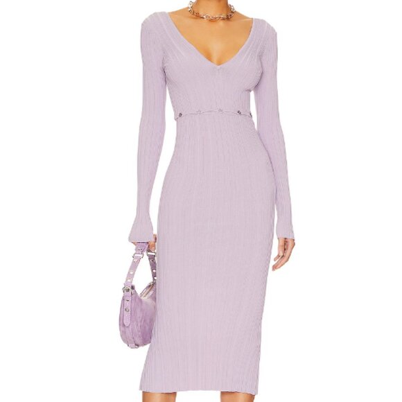 Revolve LPA Delaire Button Off Midi Dress, Dusty Purple, Stretch, Ribbed, Size L - Picture 2 of 10